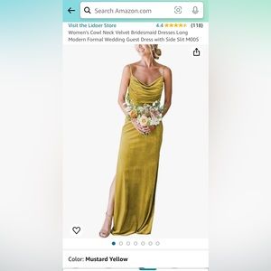 Mustard yellow velvet bridesmaid dress